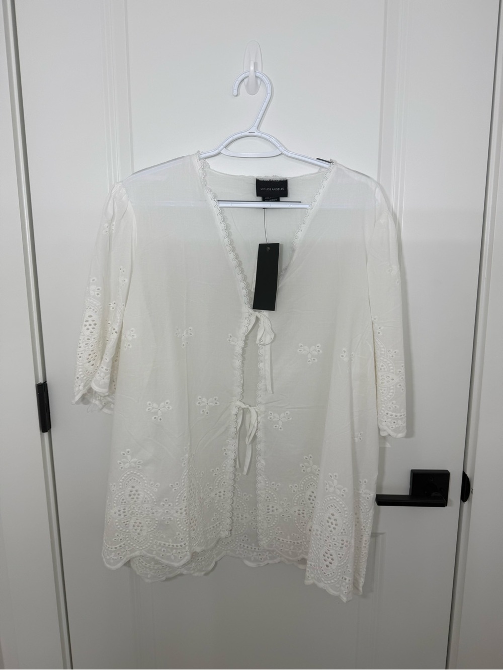 White Eyelet Tie-Front Blouse - Women